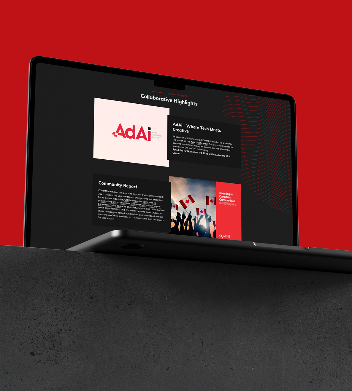 Visco Studio web design project for the Canadian Out-of-Home Marketing Bureau showcasing AdAi and community highlights
